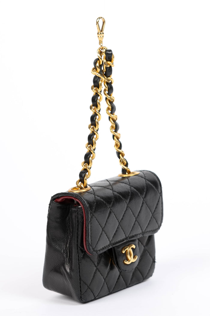 RARE 90s Chanel Black Lambskin Leather Belt Bag