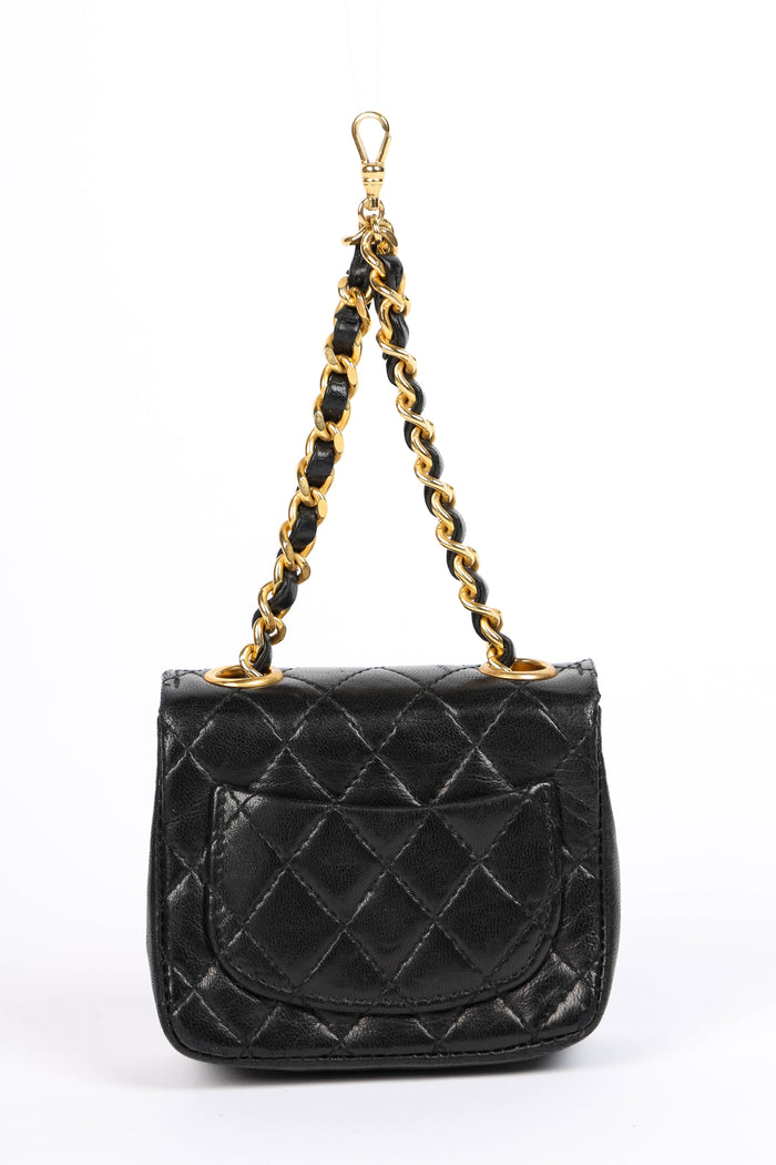 RARE 90s Chanel Black Lambskin Leather Belt Bag