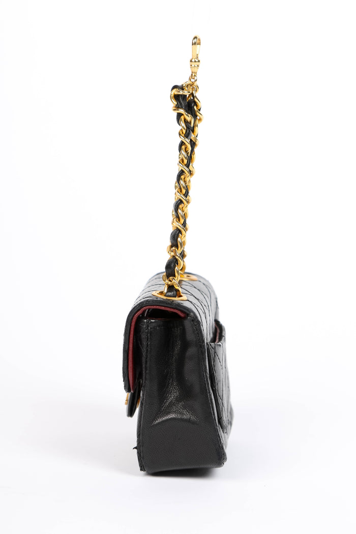 RARE 90s Chanel Black Lambskin Leather Belt Bag