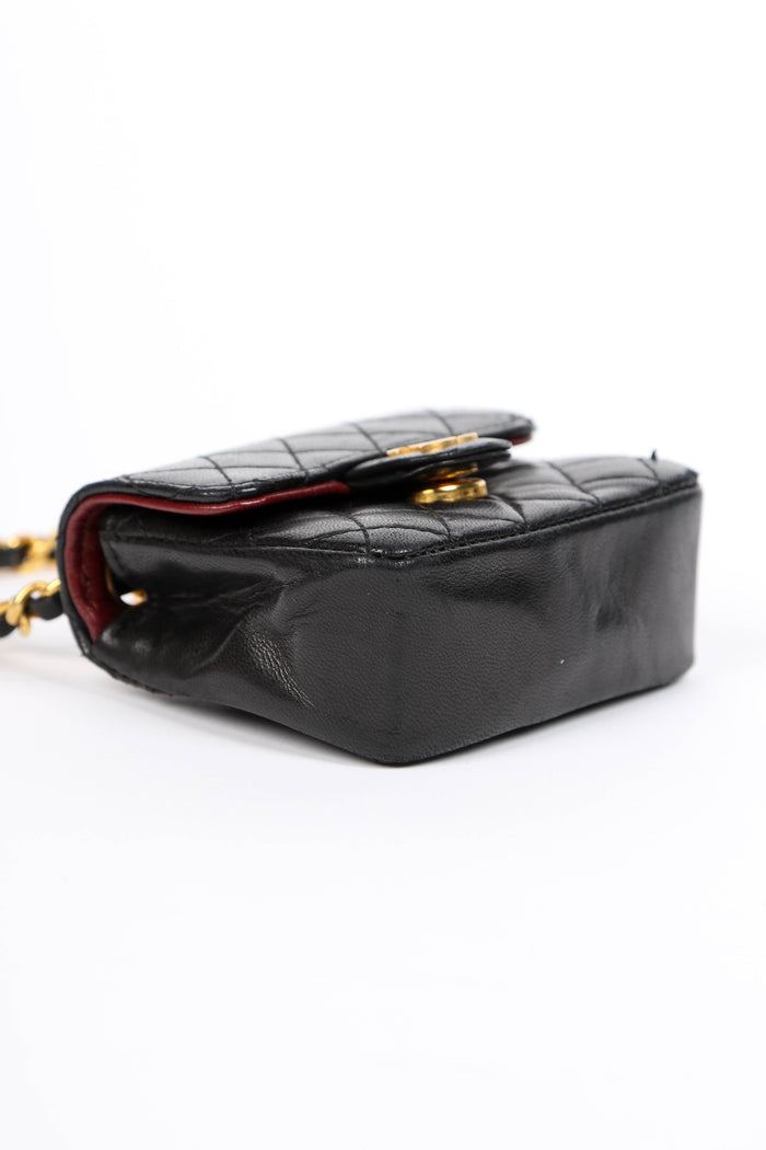 RARE 90s Chanel Black Lambskin Leather Belt Bag