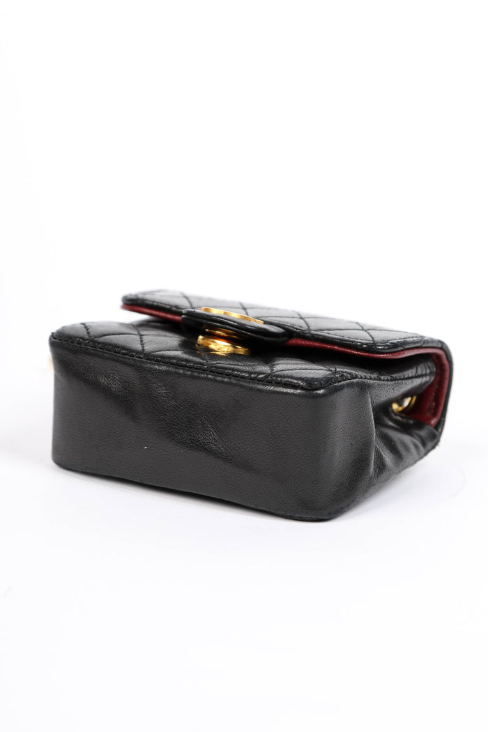 RARE 90s Chanel Black Lambskin Leather Belt Bag
