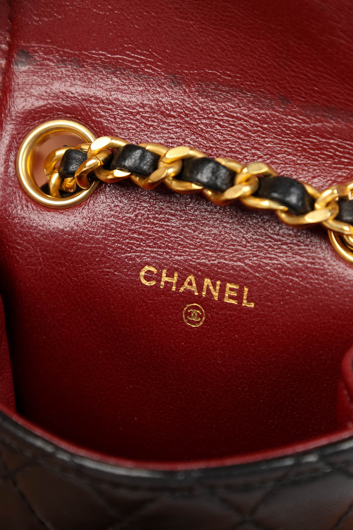 RARE 90s Chanel Black Lambskin Leather Belt Bag