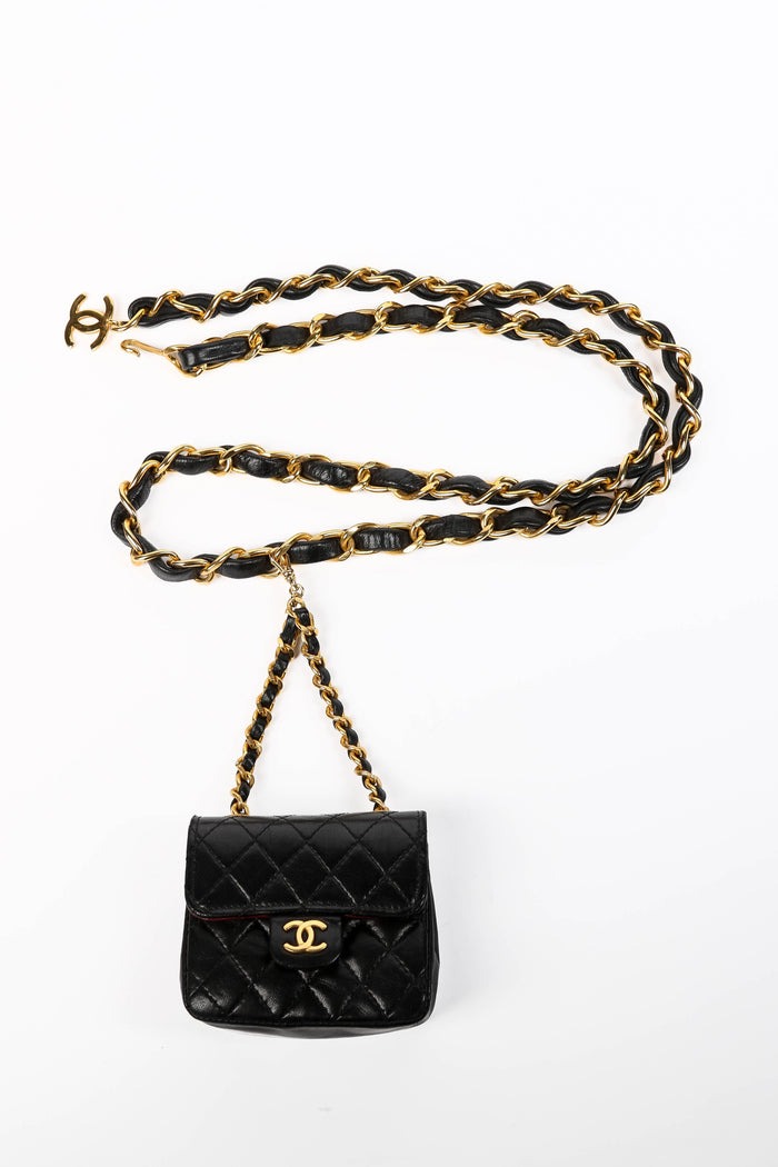 RARE 90s Chanel Black Lambskin Leather Belt Bag