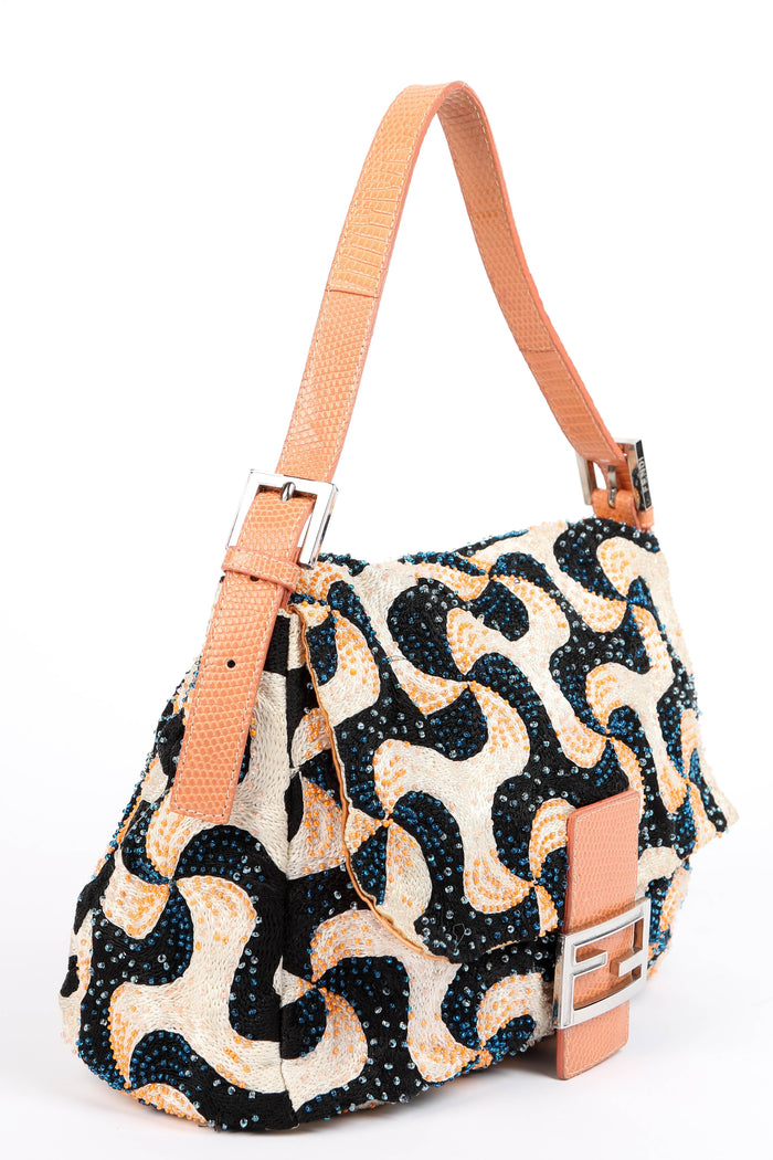 Vintage Fendi Swirl Beaded Mamma Baguette Shoulder Bag