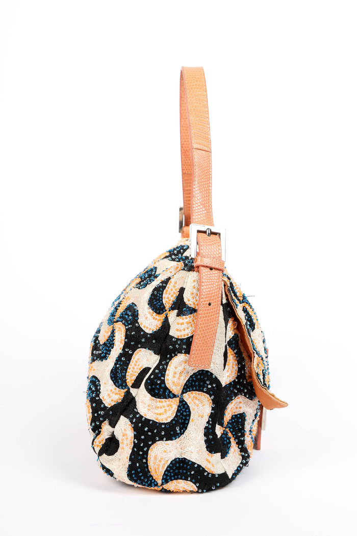 Vintage Fendi Swirl Beaded Mamma Baguette Shoulder Bag