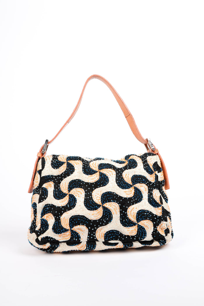Vintage Fendi Swirl Beaded Mamma Baguette Shoulder Bag
