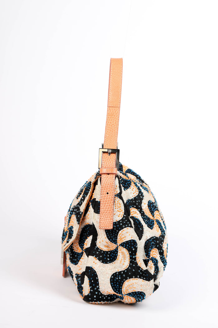 Vintage Fendi Swirl Beaded Mamma Baguette Shoulder Bag