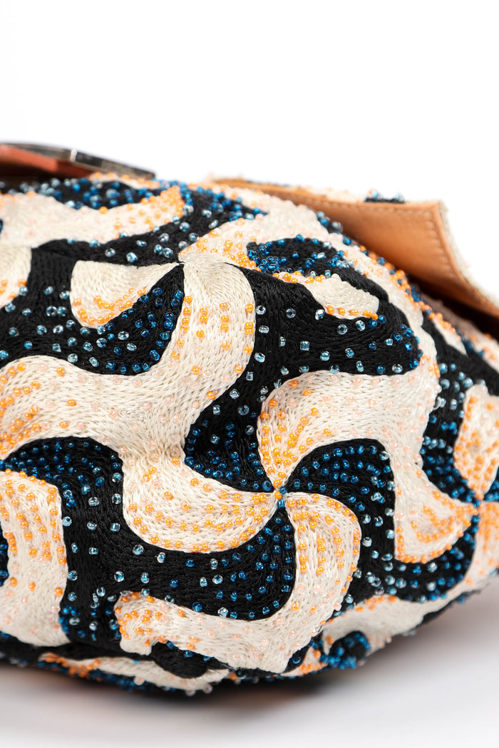 Vintage Fendi Swirl Beaded Mamma Baguette Shoulder Bag