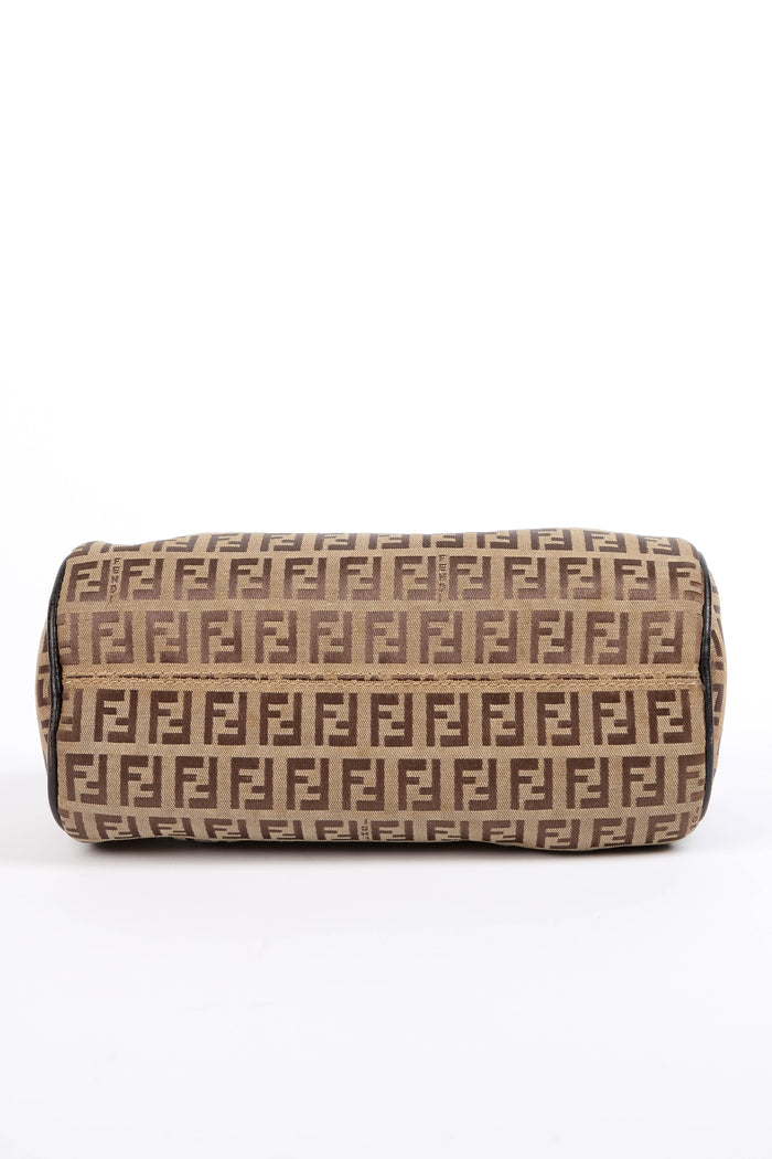 Vintage Fendi Brown Zucchino Canvas Mini Barrel Bag