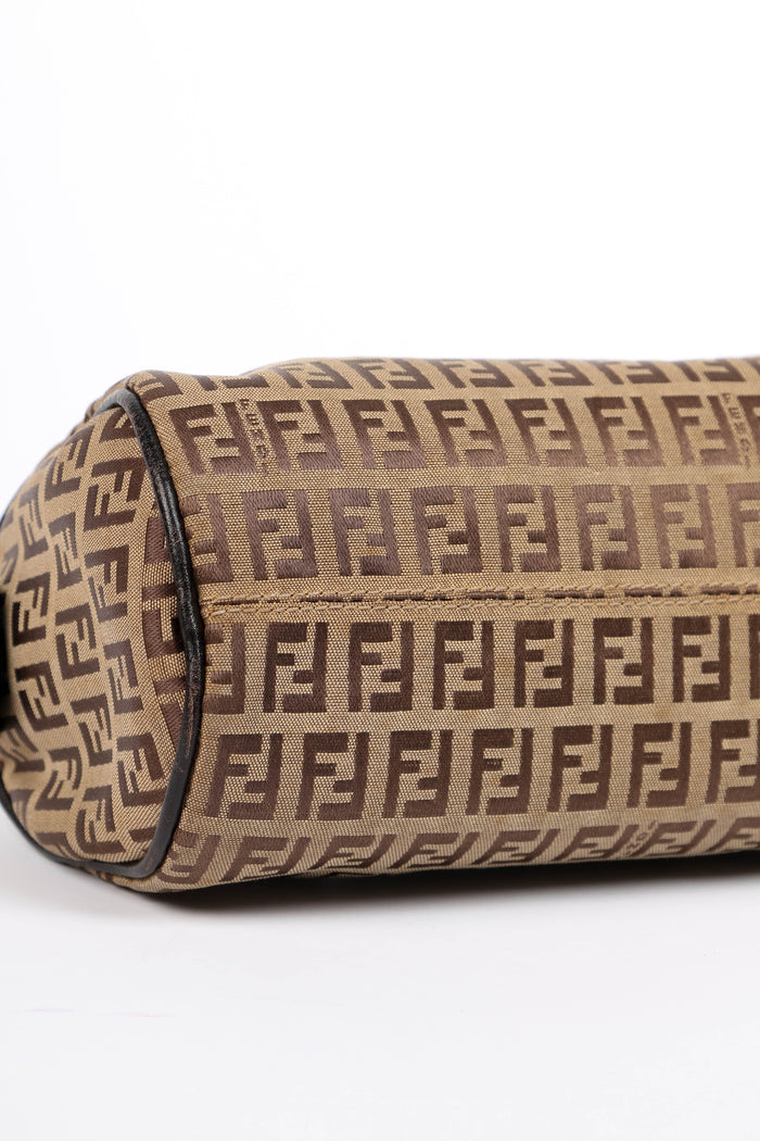 Vintage Fendi Brown Zucchino Canvas Mini Barrel Bag