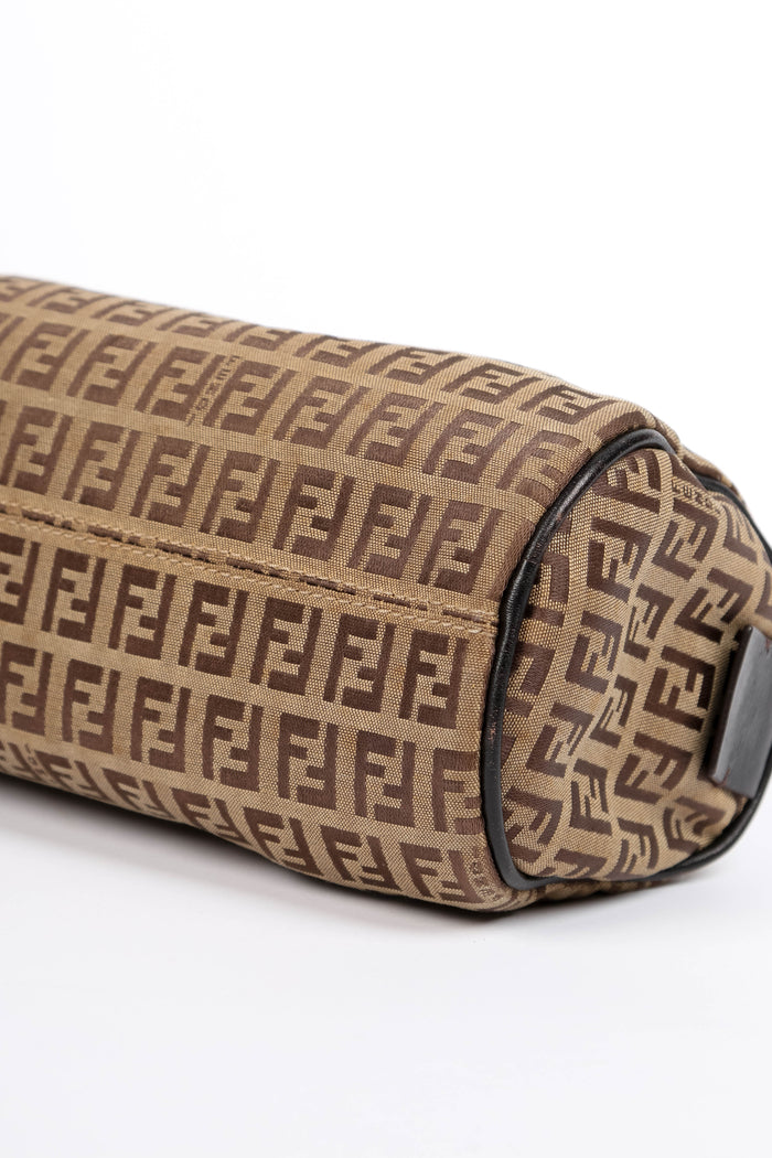 Vintage Fendi Brown Zucchino Canvas Mini Barrel Bag