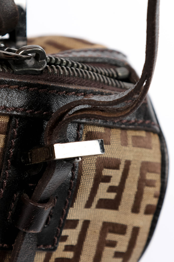 Vintage Fendi Brown Zucchino Canvas Mini Barrel Bag