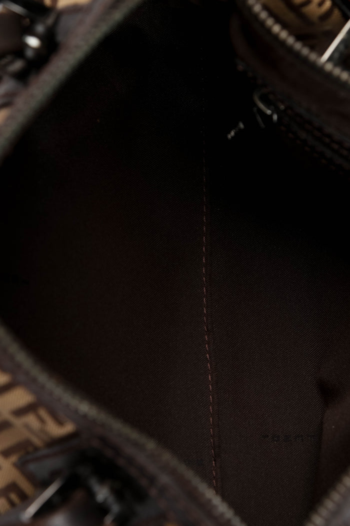 Vintage Fendi Brown Zucchino Canvas Mini Barrel Bag