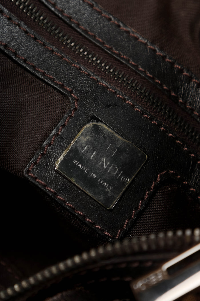 Vintage Fendi Brown Zucchino Canvas Mini Barrel Bag