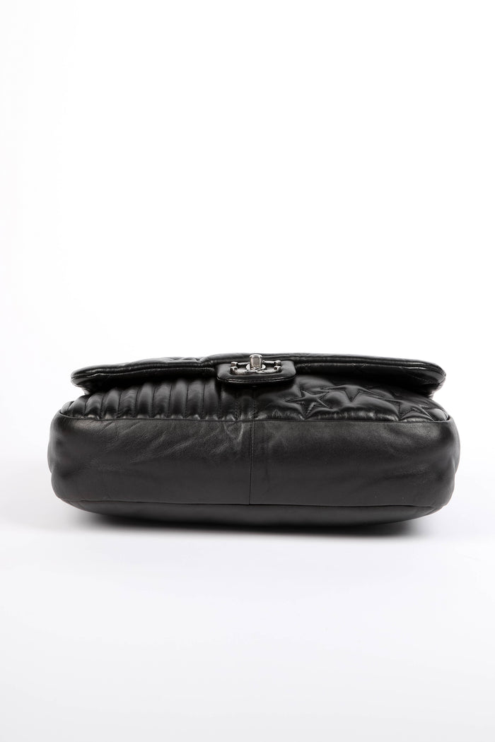 2010s Chanel Black Lambskin Leather Stripes and Stars Single Flap Shoulder Bag