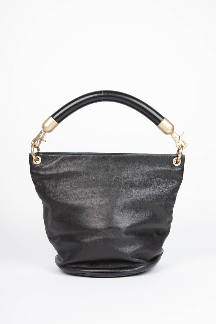 Vintage Chanel Black Aged Calfskin Leather Bucket Bag