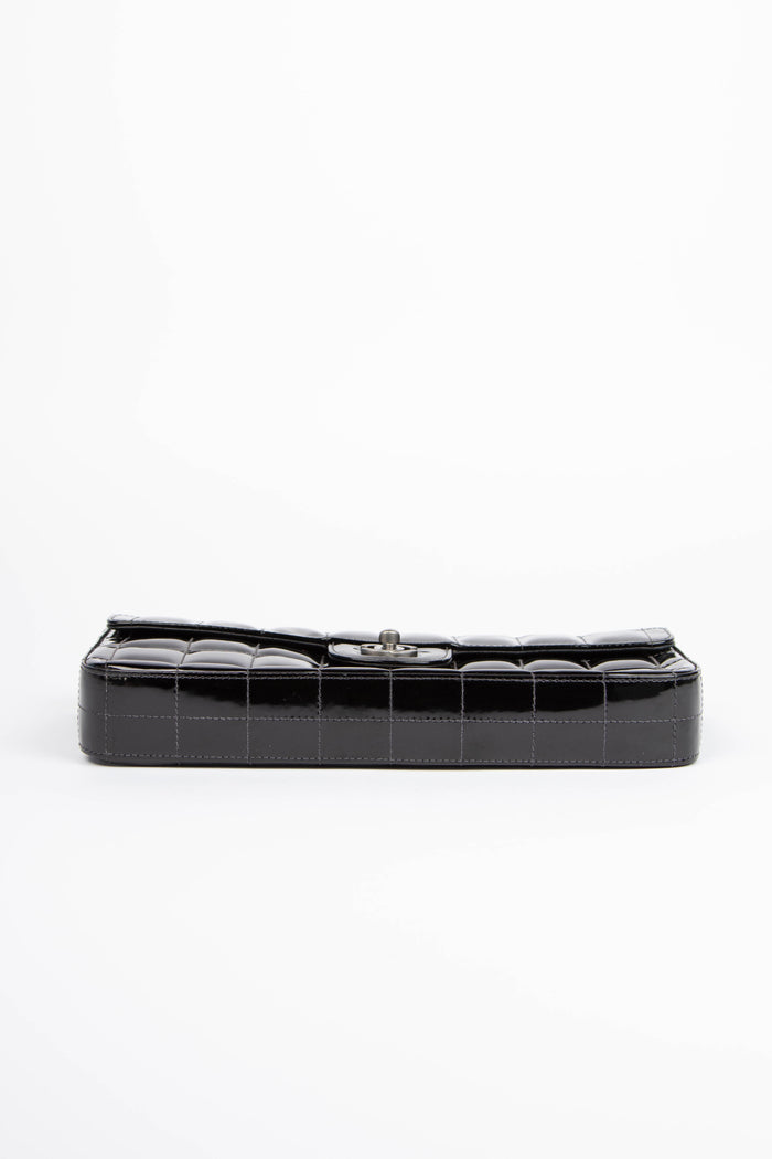 2000s Chanel Black Patent Leather East West Chocolate Bar Flap Bag