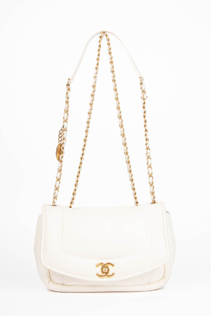 2019 Chanel Cream Puffy Lambskin Leather Single Flap Bag