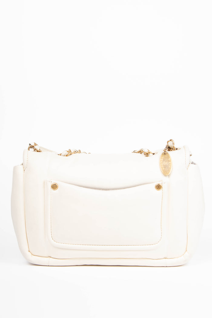 2019 Chanel Cream Puffy Lambskin Leather Single Flap Bag