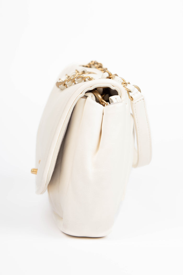 2019 Chanel Cream Puffy Lambskin Leather Single Flap Bag