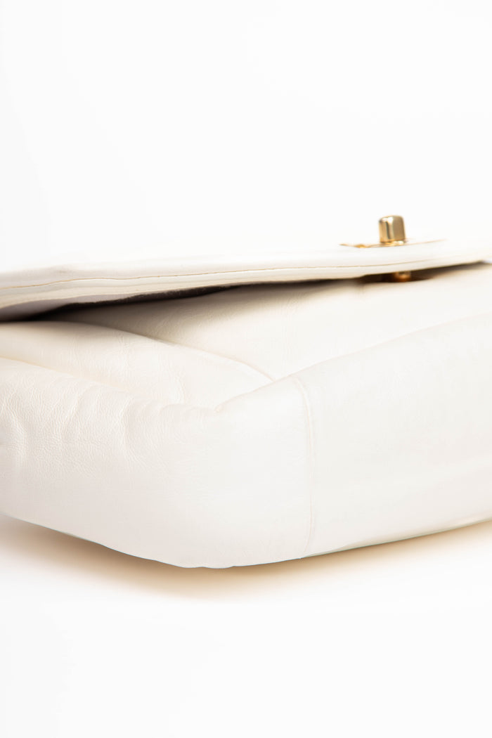 2019 Chanel Cream Puffy Lambskin Leather Single Flap Bag