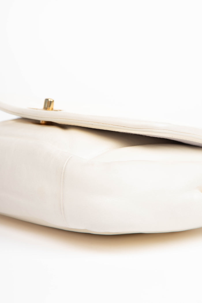 2019 Chanel Cream Puffy Lambskin Leather Single Flap Bag