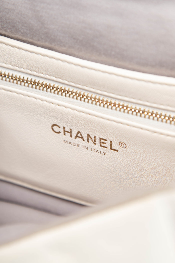 2019 Chanel Cream Puffy Lambskin Leather Single Flap Bag