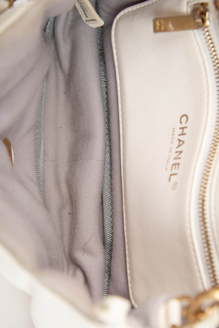 2019 Chanel Cream Puffy Lambskin Leather Single Flap Bag