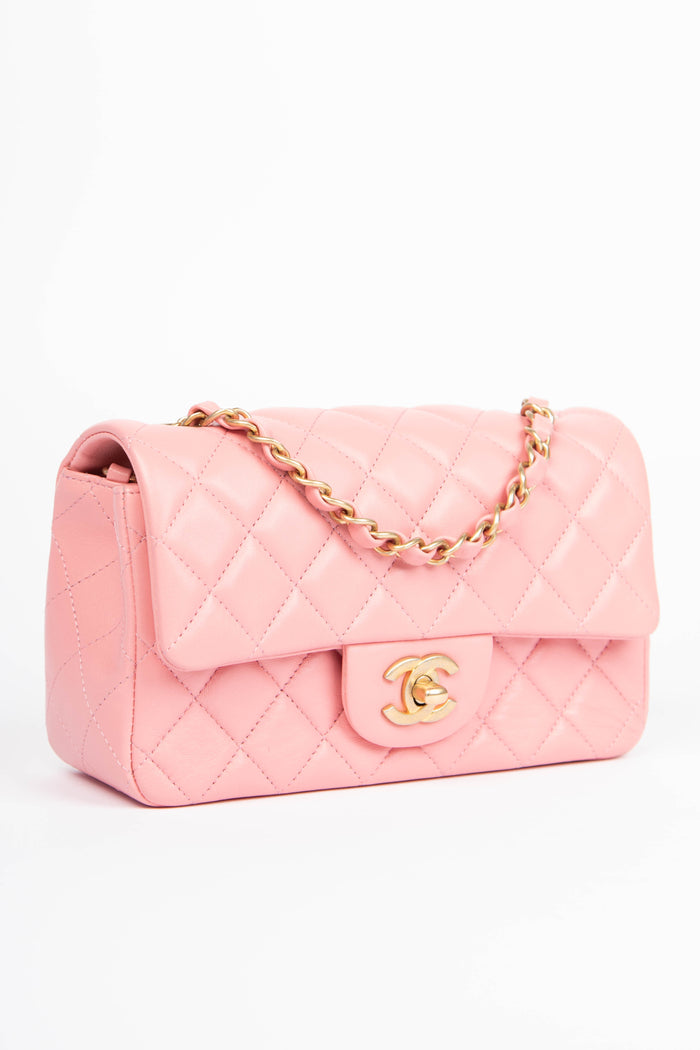 2010s Chanel Pale Pink Lambskin Leather Mini Rectangular Flap Bag