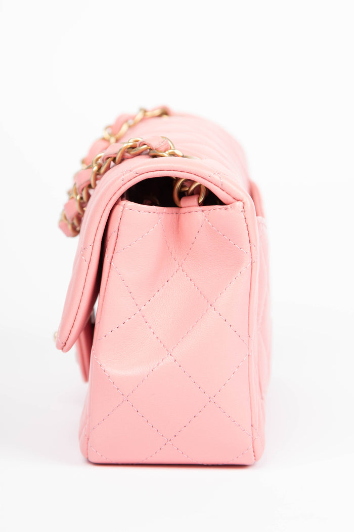 2010s Chanel Pale Pink Lambskin Leather Mini Rectangular Flap Bag