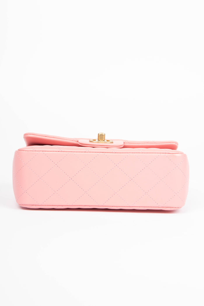 2010s Chanel Pale Pink Lambskin Leather Mini Rectangular Flap Bag