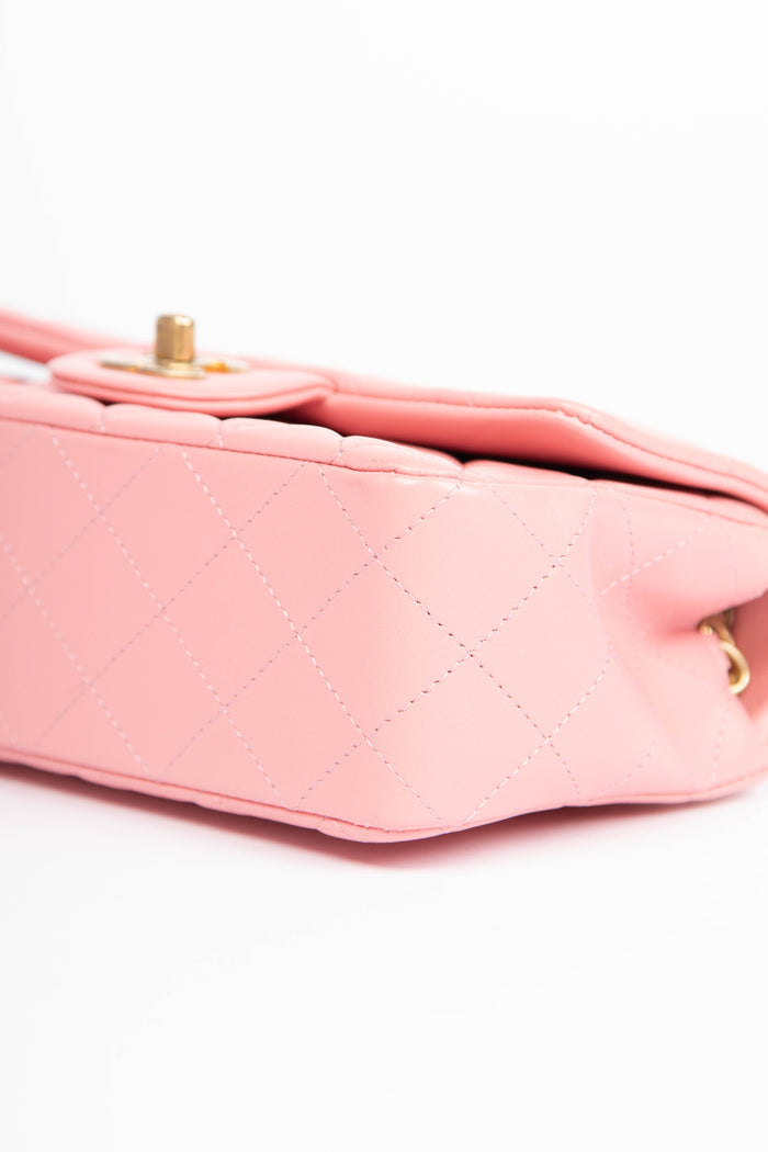 2010s Chanel Pale Pink Lambskin Leather Mini Rectangular Flap Bag