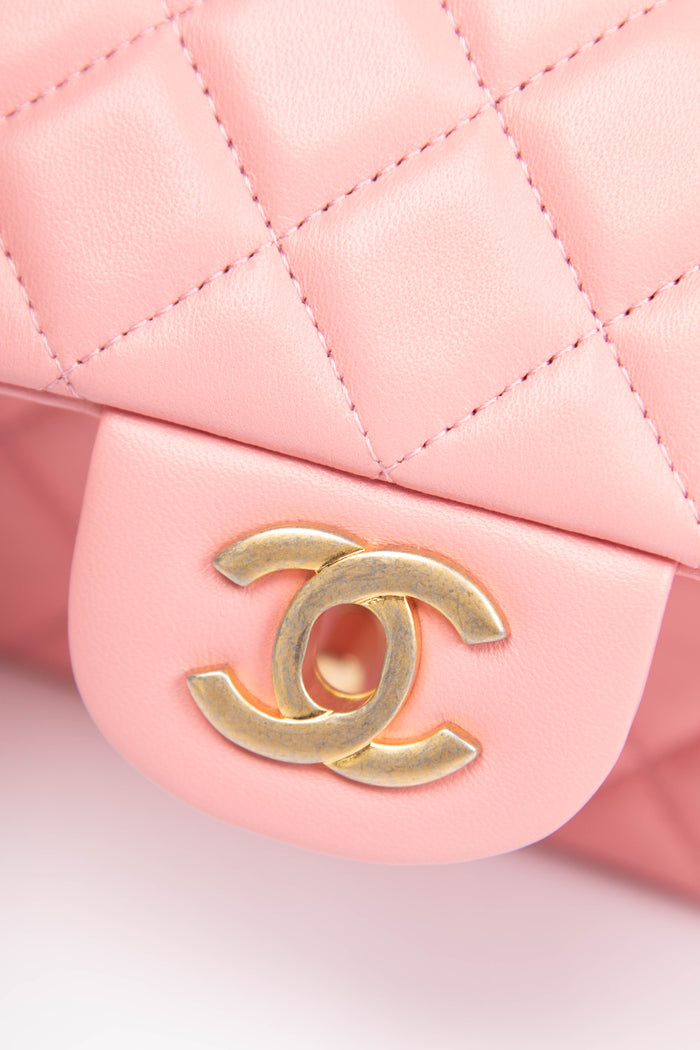2010s Chanel Pale Pink Lambskin Leather Mini Rectangular Flap Bag