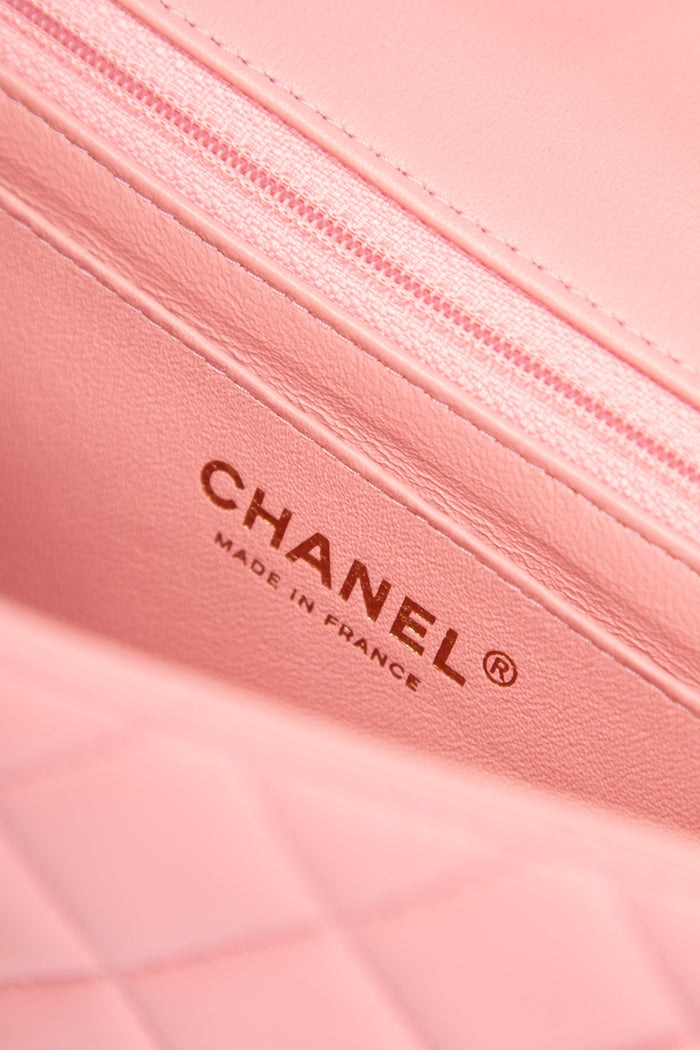 2010s Chanel Pale Pink Lambskin Leather Mini Rectangular Flap Bag