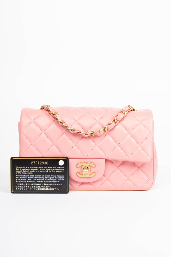 2010s Chanel Pale Pink Lambskin Leather Mini Rectangular Flap Bag