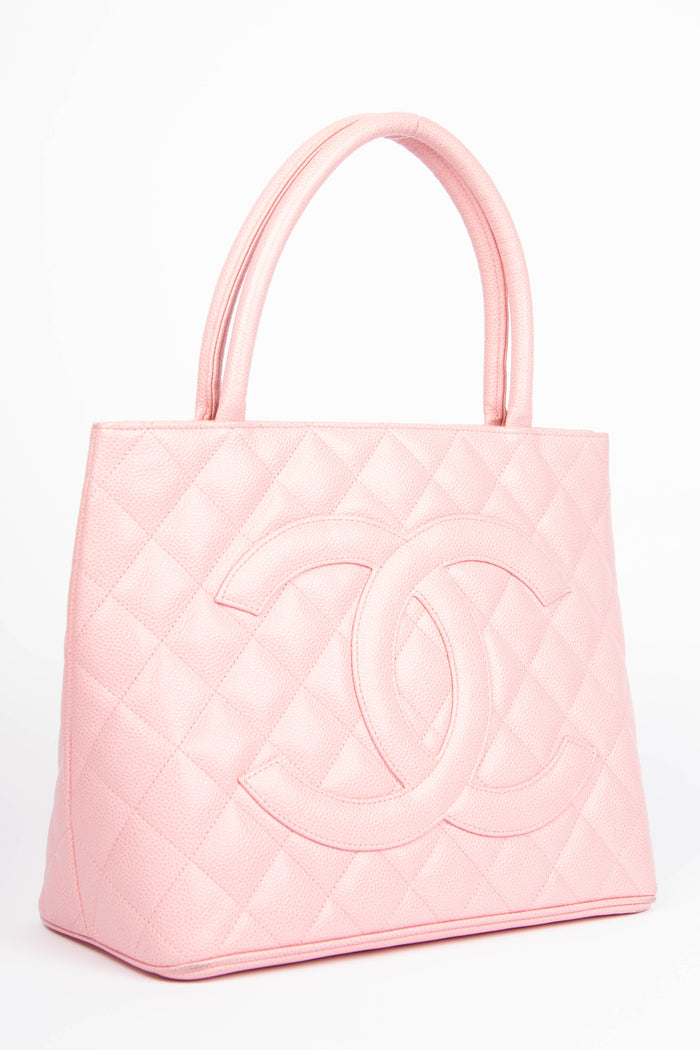 2000s Chanel Pink Caviar Leather Medallion Tote Bag