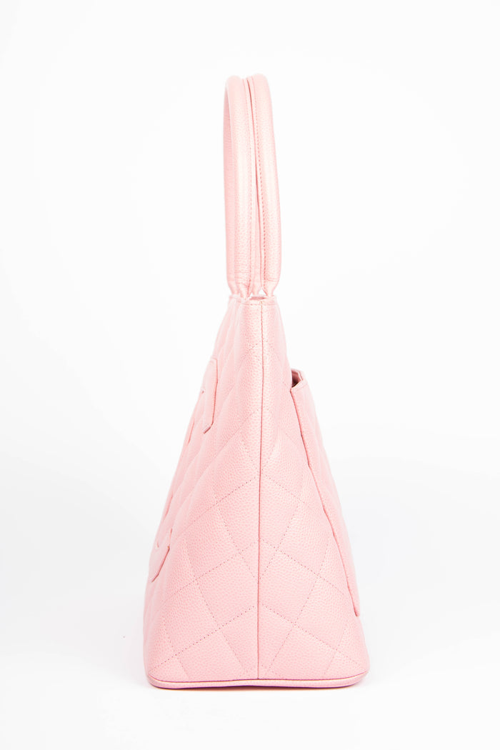 2000s Chanel Pink Caviar Leather Medallion Tote Bag