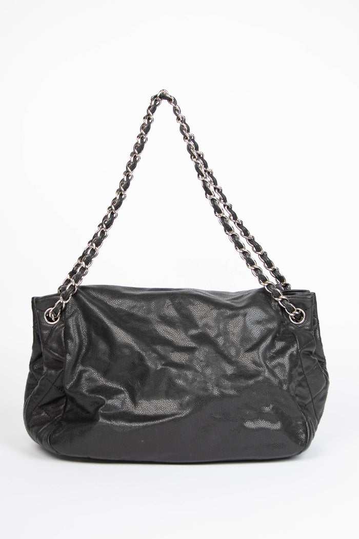2000s Chanel Black Caviar Leather Accordion Flap Bag