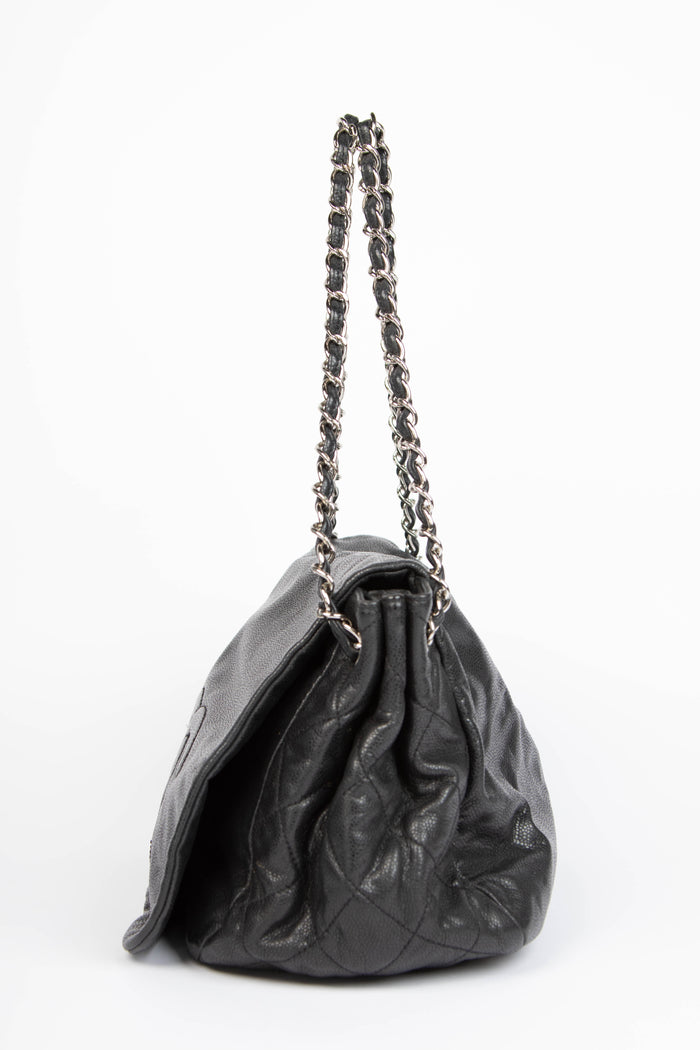 2000s Chanel Black Caviar Leather Accordion Flap Bag