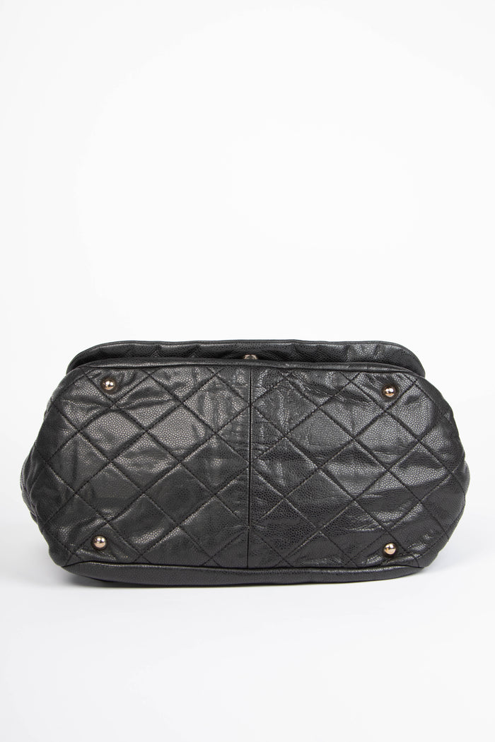 2000s Chanel Black Caviar Leather Accordion Flap Bag