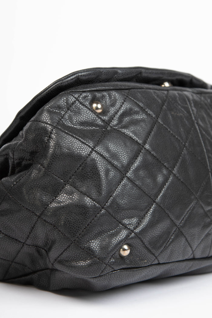 2000s Chanel Black Caviar Leather Accordion Flap Bag
