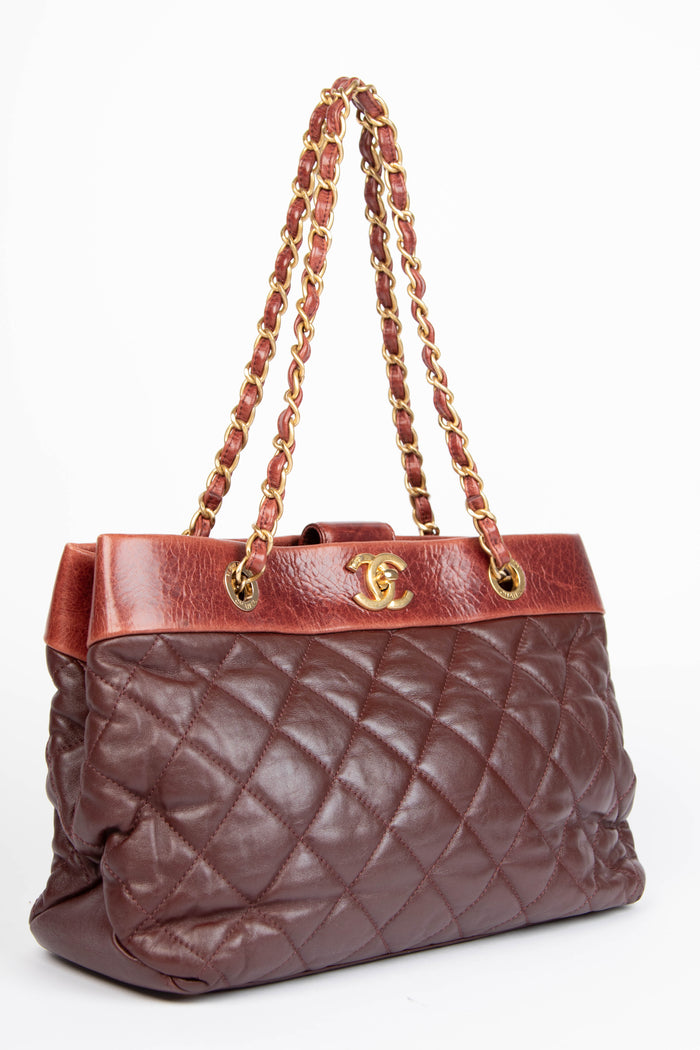 2010s Chanel Burgundy Lambskin Leather Soft Medium Elegance Tote Bag