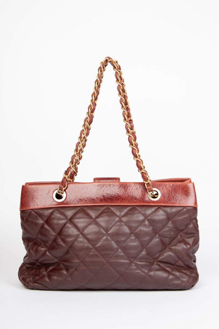 2010s Chanel Burgundy Lambskin Leather Soft Medium Elegance Tote Bag