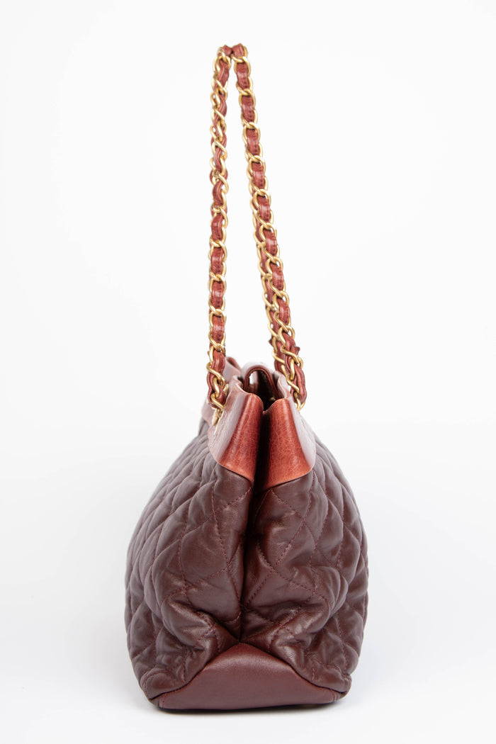 2010s Chanel Burgundy Lambskin Leather Soft Medium Elegance Tote Bag