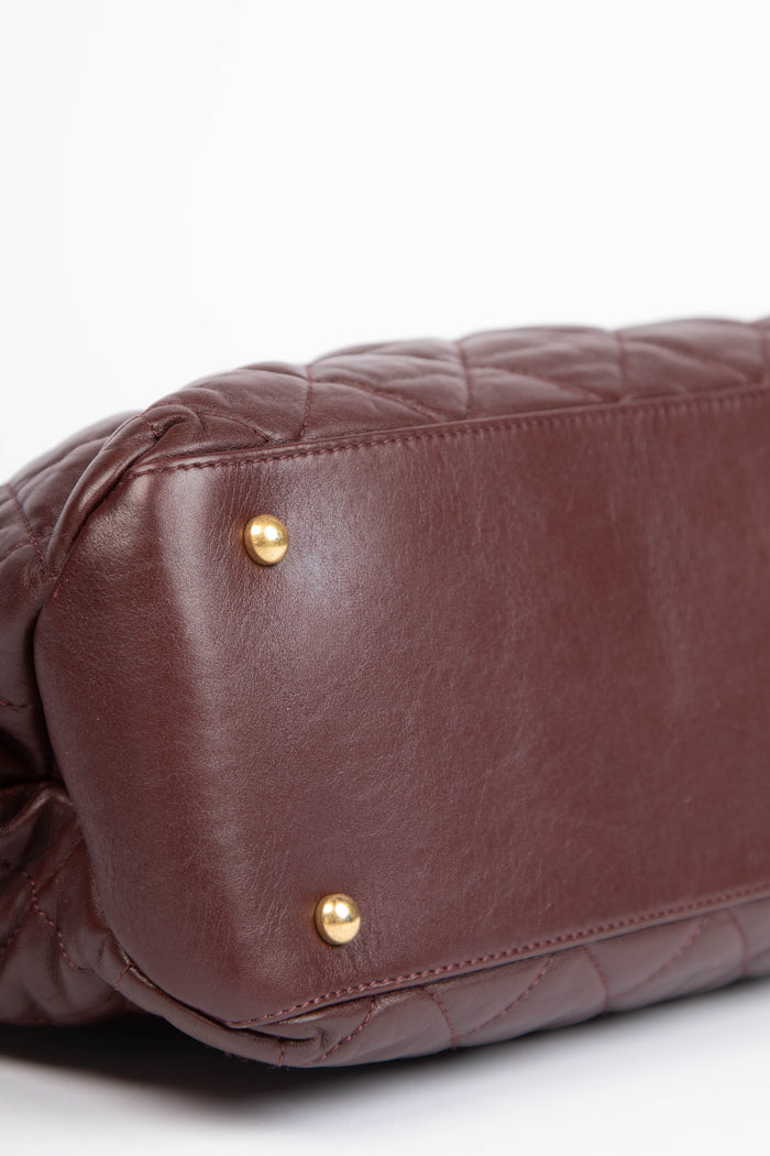 2010s Chanel Burgundy Lambskin Leather Soft Medium Elegance Tote Bag