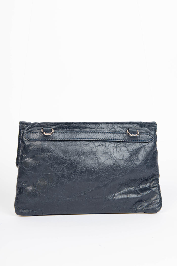 2010s Balenciaga Navy Leather Mini Motorcross Clutch
