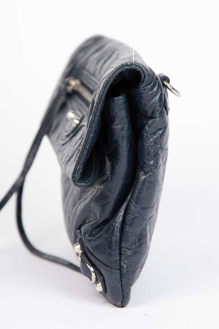 2010s Balenciaga Navy Leather Mini Motorcross Clutch