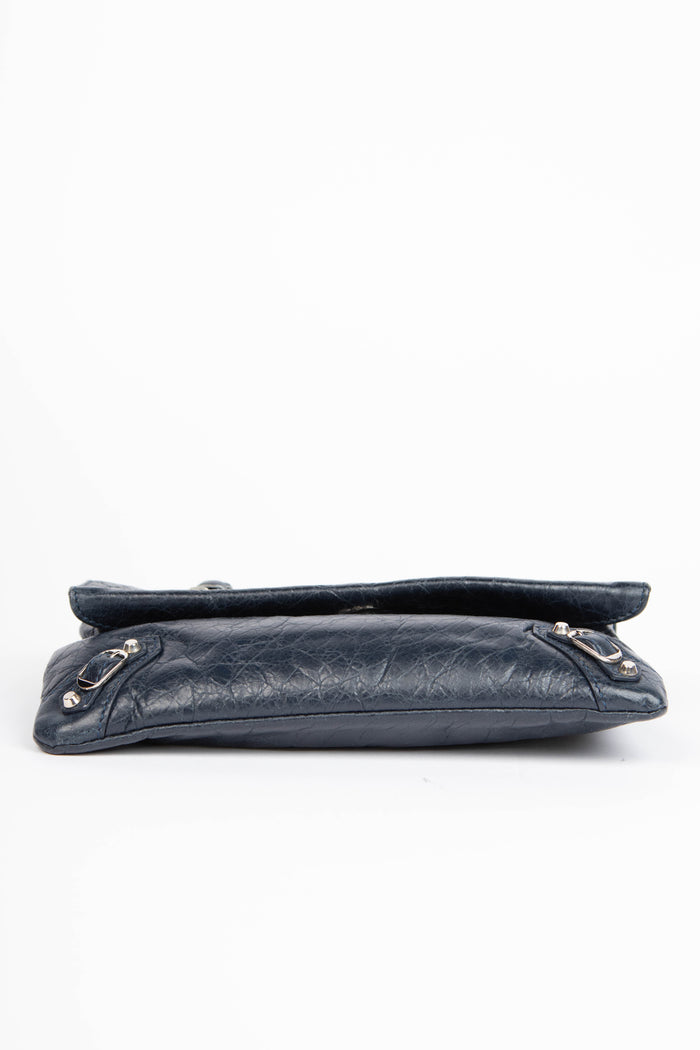 2010s Balenciaga Navy Leather Mini Motorcross Clutch