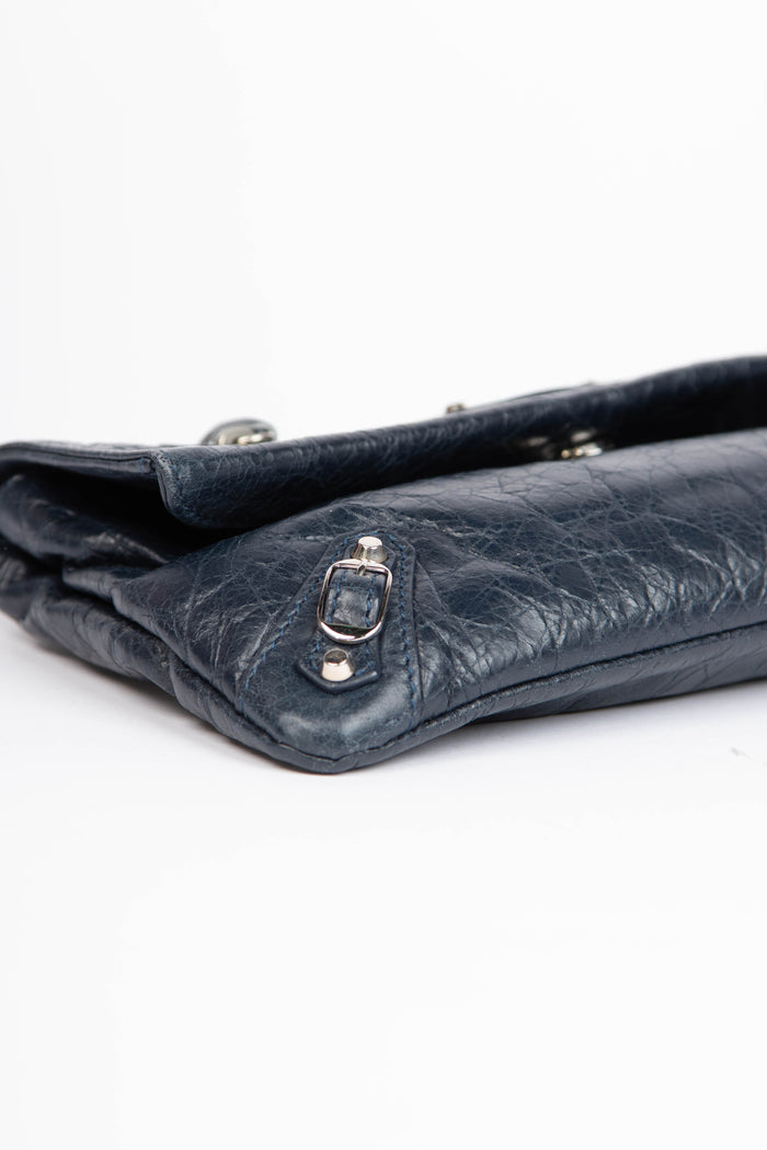 2010s Balenciaga Navy Leather Mini Motorcross Clutch