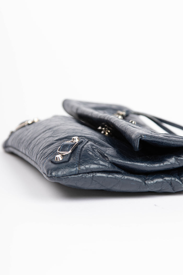 2010s Balenciaga Navy Leather Mini Motorcross Clutch